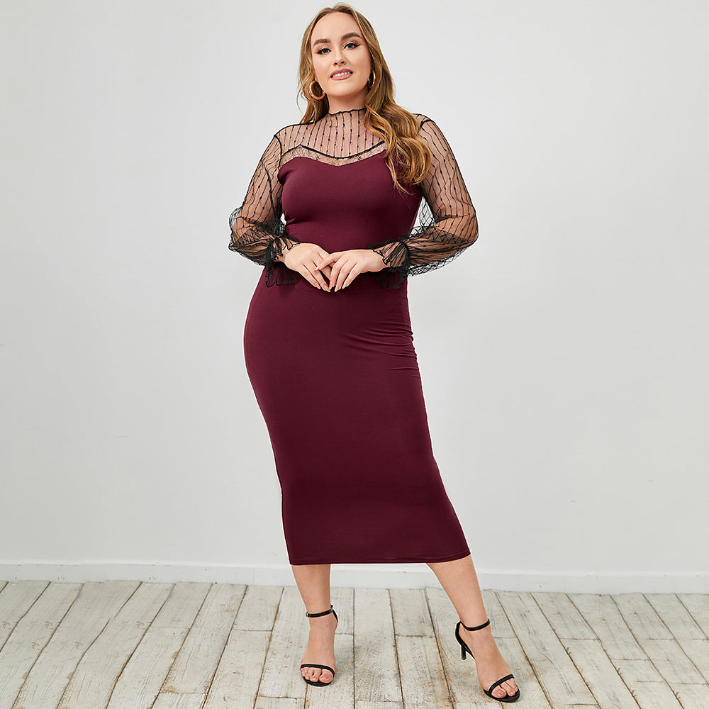 Curvy Illusion Mesh Flounce Cuff Midi ...